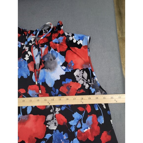 The Limited Women's SZ XL Red Blue Floral Ruffle Neck Sleeveless Blouse Top - Picture 6 of 8